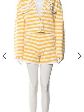 Claudie Pierlot Striped Yellow and White Cropped Jacket and shorts set